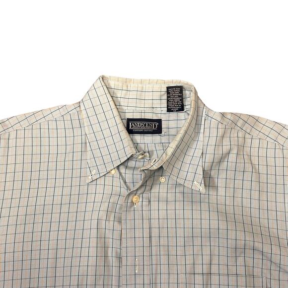 Lands End Shirt‎ Men’s Size 16-36 Tall Pinpoint Oxford Blue Pinstripe Button Up - Picture 1 of 6